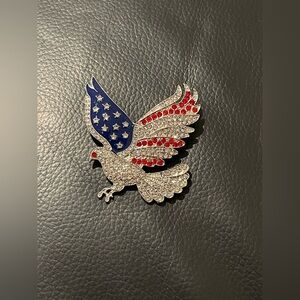 Patriotic Eagle Brooch with Crystals - Silver